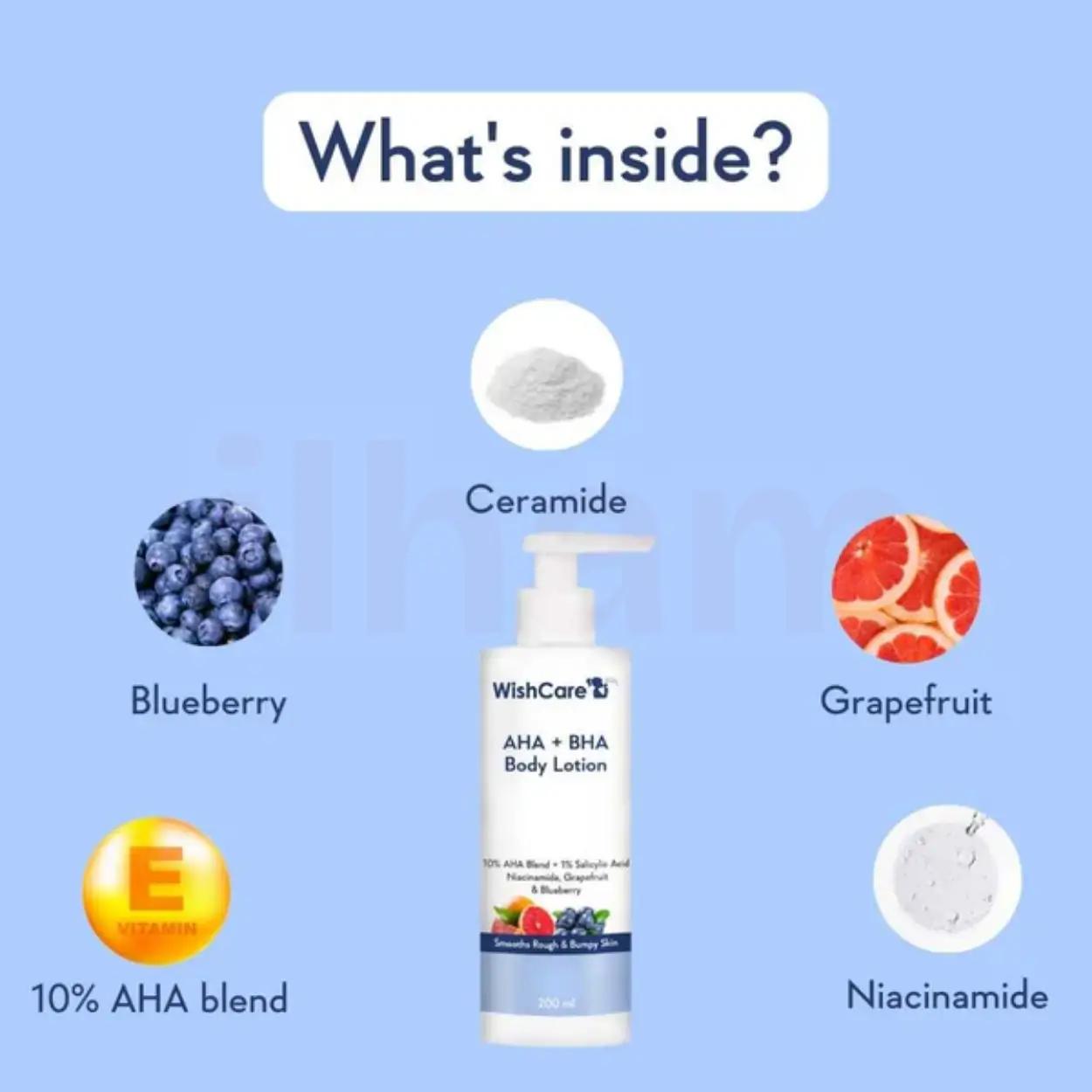 Wishcare AHA BHA Body Lotion with Niacinamide, Grapefruit & Blueberry