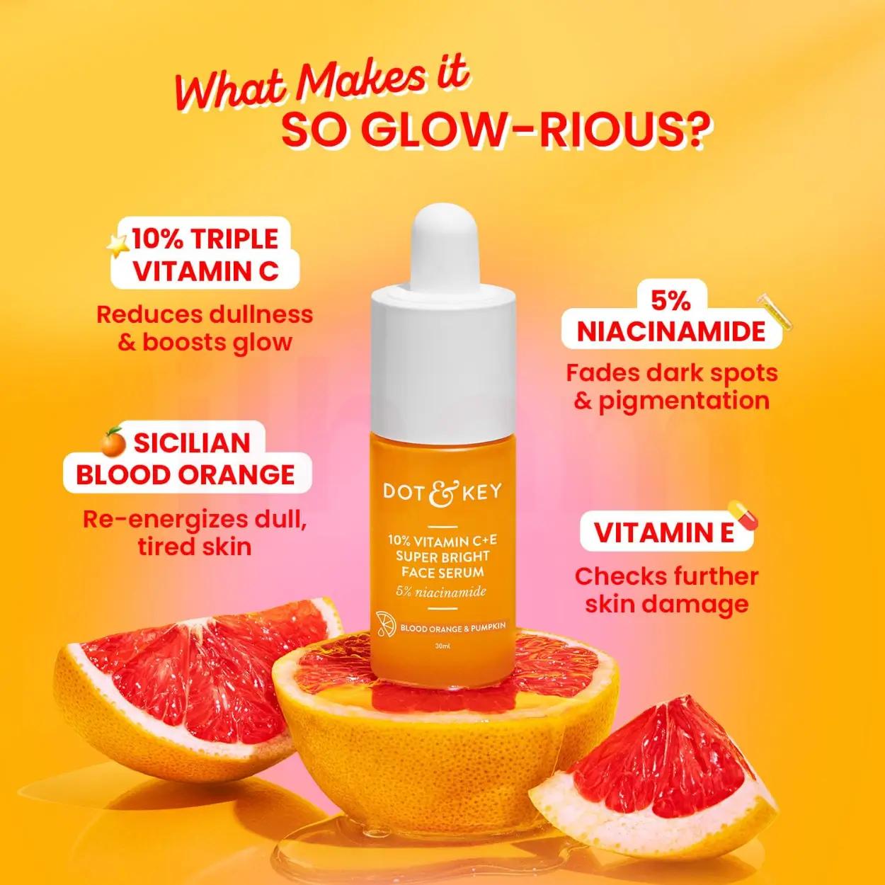 Dot and Key 10% Vitamin C+E Super Bright Face Serum with 5% Niacinamide with Blood Orange & Pumpkin
