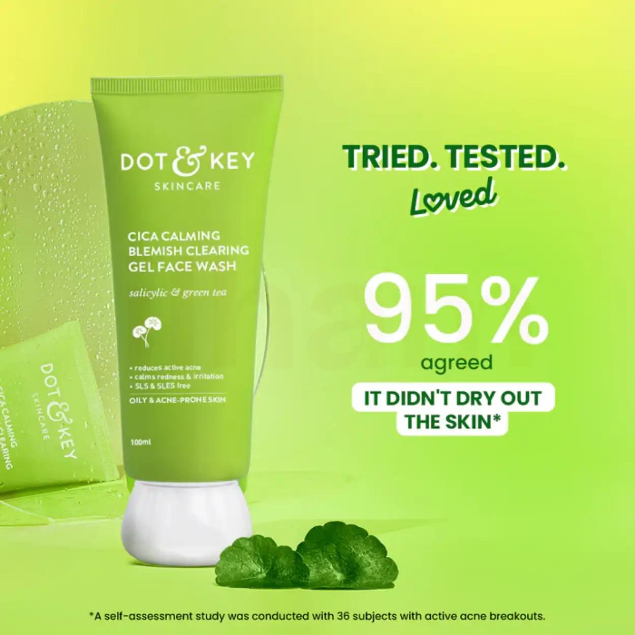 Dot and Key Cica Calming Blemish Clearing Face Wash with Salicylic Acid & Green Tea for Oily & Acne Prone Skin 15ml