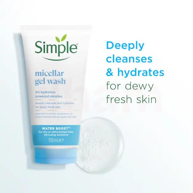 Simple Water Boost Micellar Facial Gel Wash for Hydrated Dewy-Fresh Skin 150ml