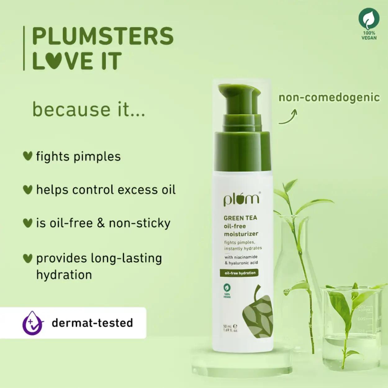 Plum Green Tea Oil-Free Moisturizer – 50ml | With Niacinamide & Hyaluronic Acid for Hydrated, Matte Skin