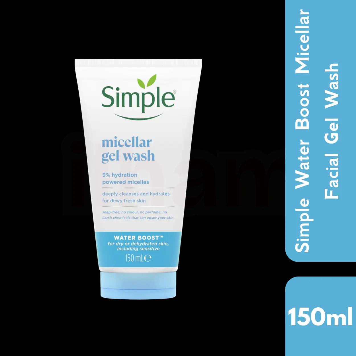 Simple Water Boost Micellar Facial Gel Wash for Hydrated Dewy-Fresh Skin 150ml
