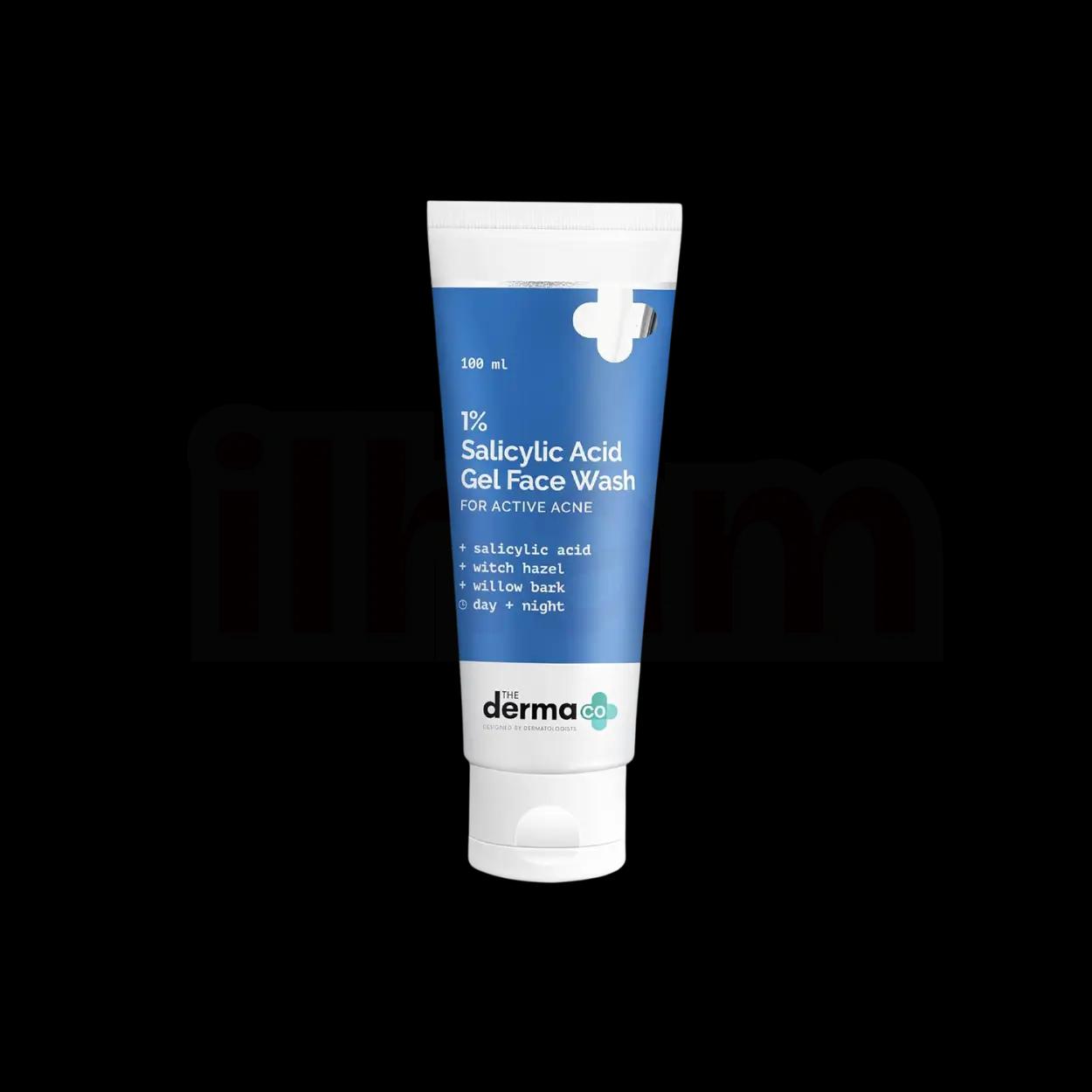The Derma Co 1% Salicylic Acid Gel Daily Face Wash With Salicylic Acid, Witch Hazel & Willow Black for Active Acne 100ml