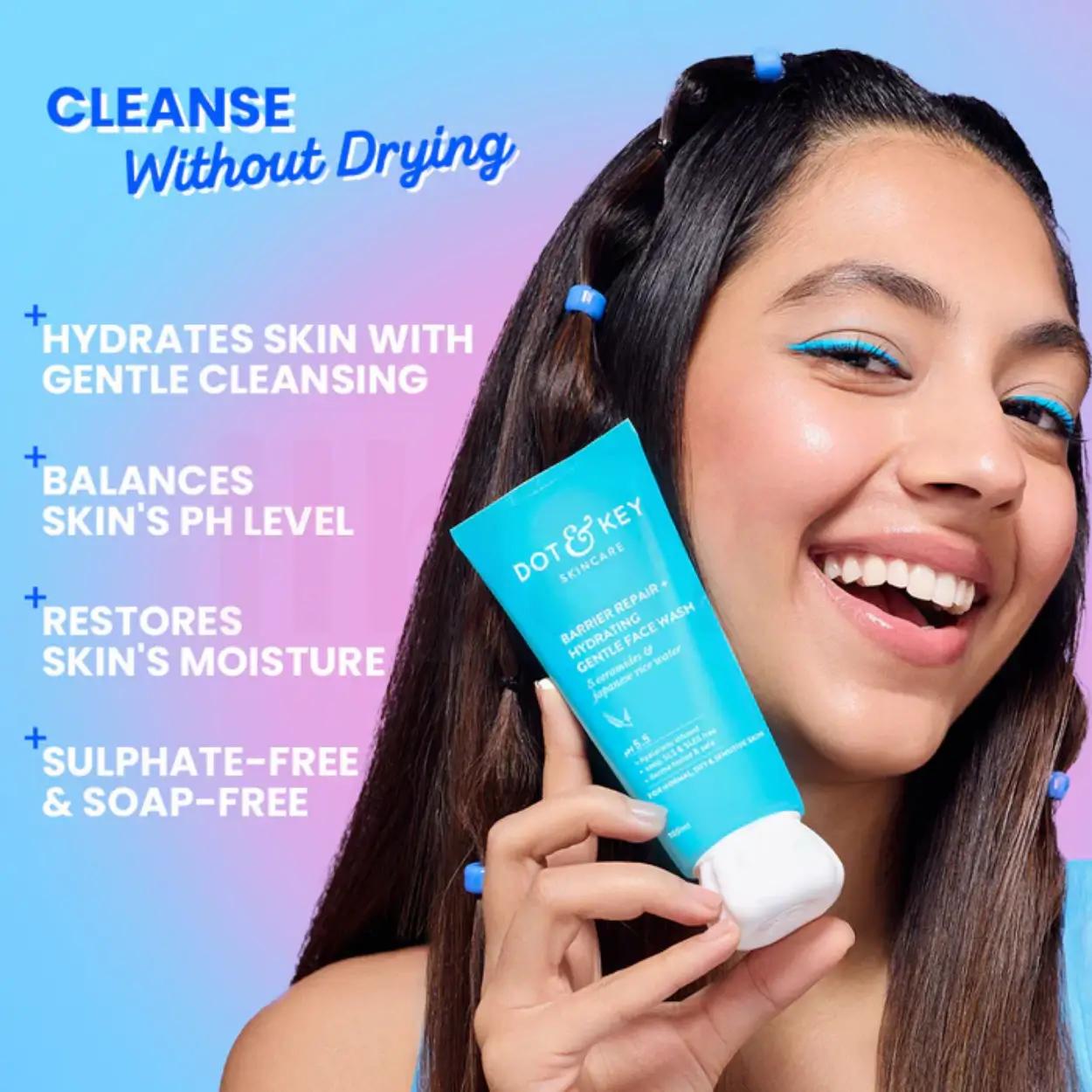 Dot and Key Barrier Repair, Hydrating ph 5.5 Gentle Face Wash for Normal, Dry and Sensitive Skin